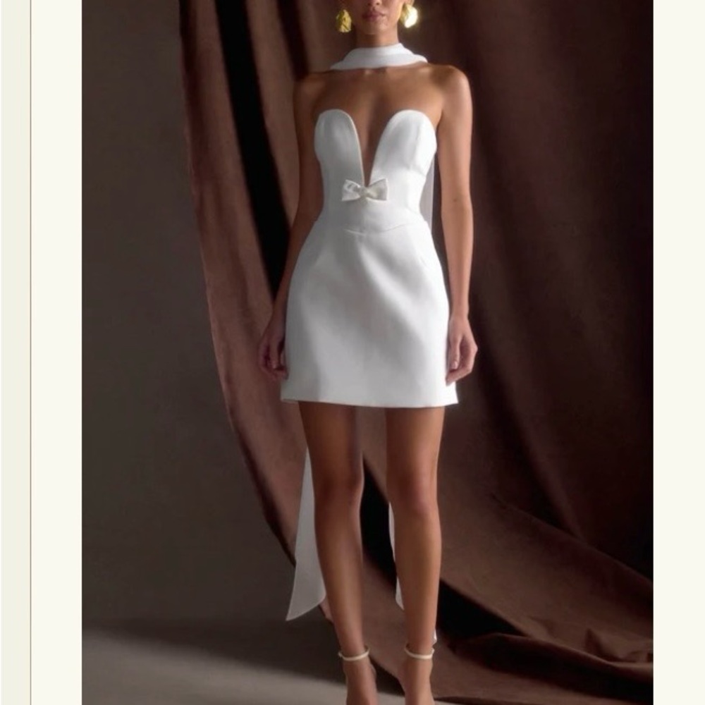 Meshki Strapless White Mini Dress Bridal